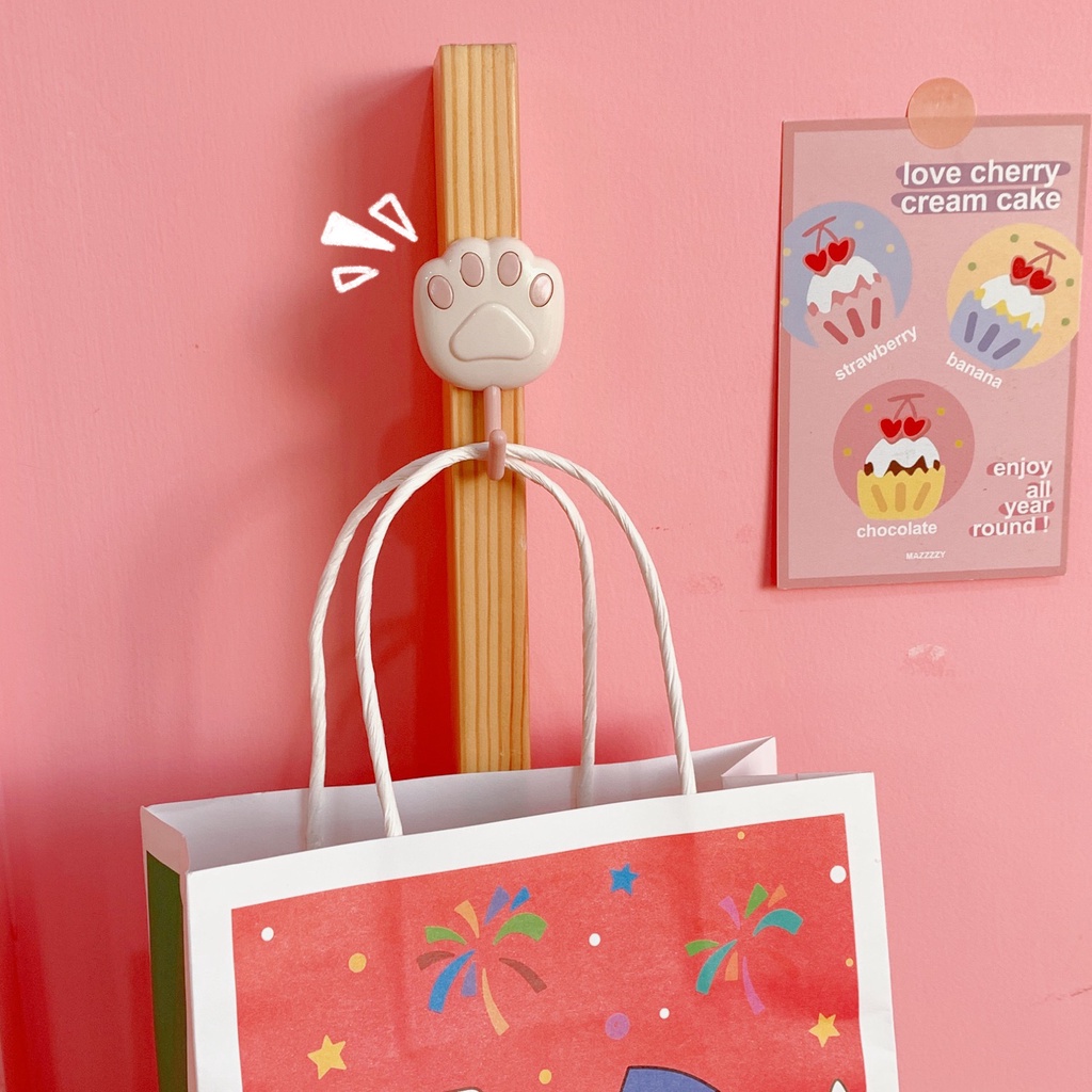 Set 8 móc dán tường họa tiết chân mèo đáng yêu - UniLabel