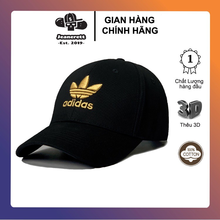 Nón kết Adidas đen thêu chỉ vàng full hộp mua 2 giảm giá.