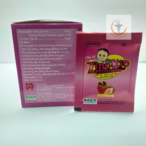 Cốm Bổ Zinc-Kid Inmed Hương Dâu - Hộp 25 Gói