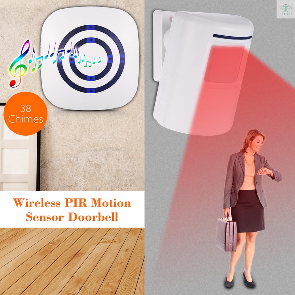 Wireless PIR Motion Sensor Doorbell 38 Chimes Volume Adjustment Long Transmission Range