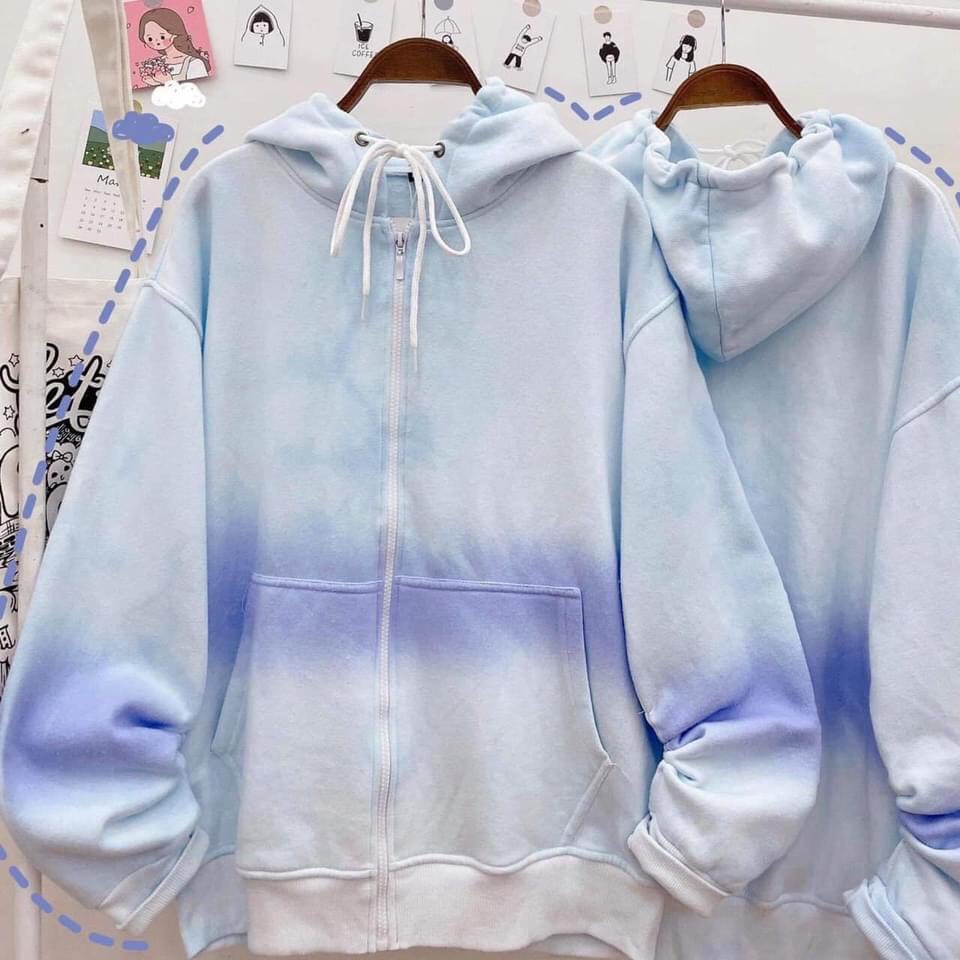 Áo Khoác Nỉ Loang Xanh Xám Có Mũ Form Rộng Siêu Chất | BigBuy360 - bigbuy360.vn