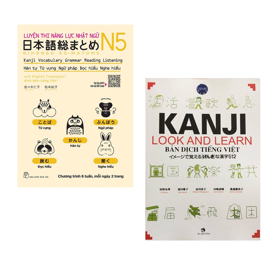 Sách - Combo Luyện Thi Năng Lực Nhật Ngữ N5 + Kanji Look And Learn 512 chữ Kanji Có Minh Hoạ Và Gợi Nhớ Bằng Hình