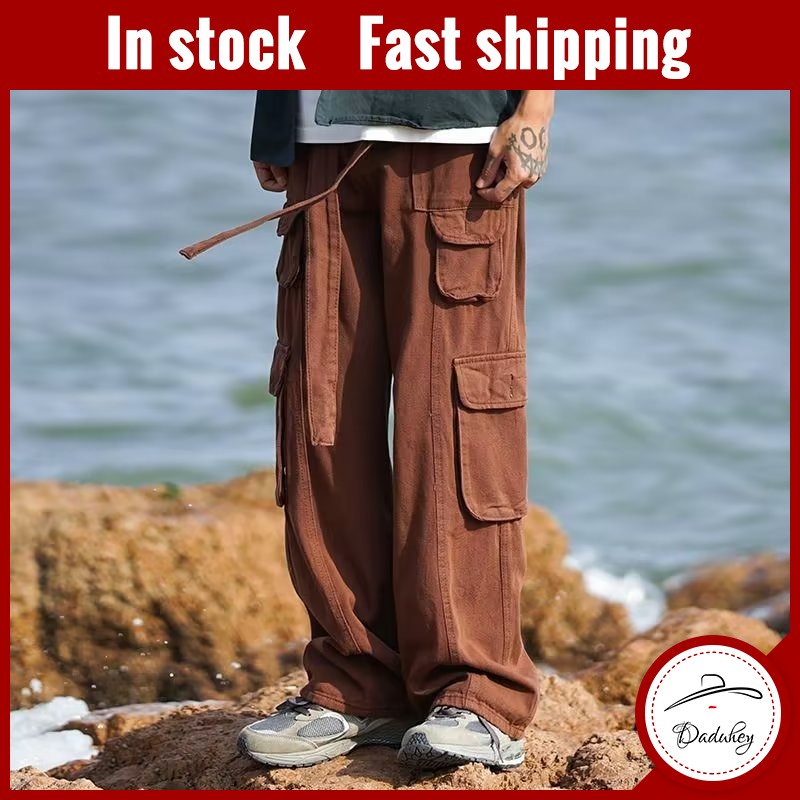 Quần dài nhiều túi ống suông dáng rộng thời trang thu 2022 cho nam