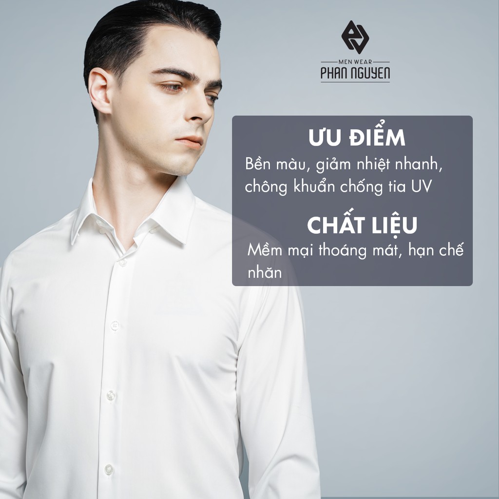 Áo trắng sơ mi nam PHAN NGUYỄN dài tay thiết kế cổ đứng sang trọng, chất liệu vải cao cấp không nhăn nhàu SMD.1101 | BigBuy360 - bigbuy360.vn