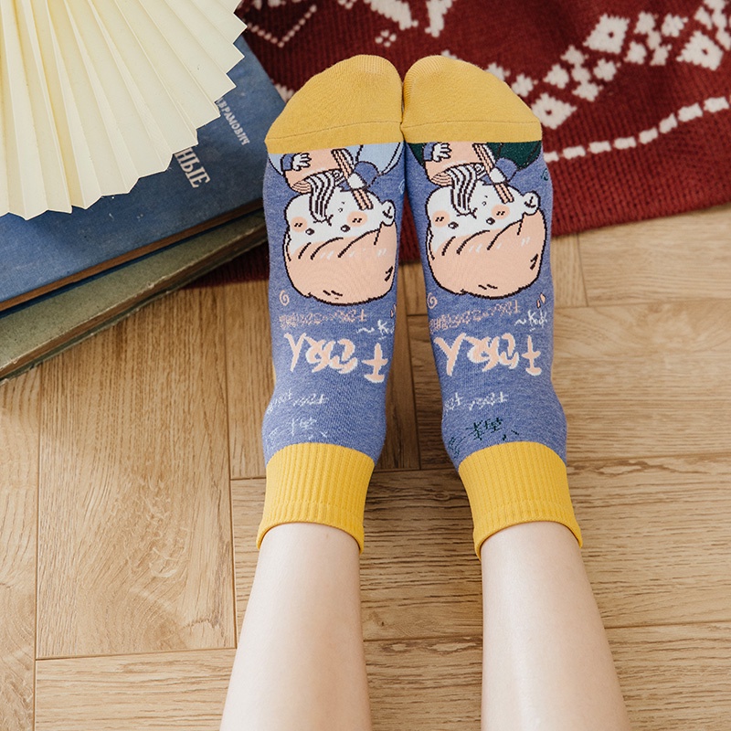 5-Pairs Funny Cartoon Socks Women Lucky Ducks Cute Short Casual Unisex Tube Socks Set Ready Stock Female Cotton Hosiery