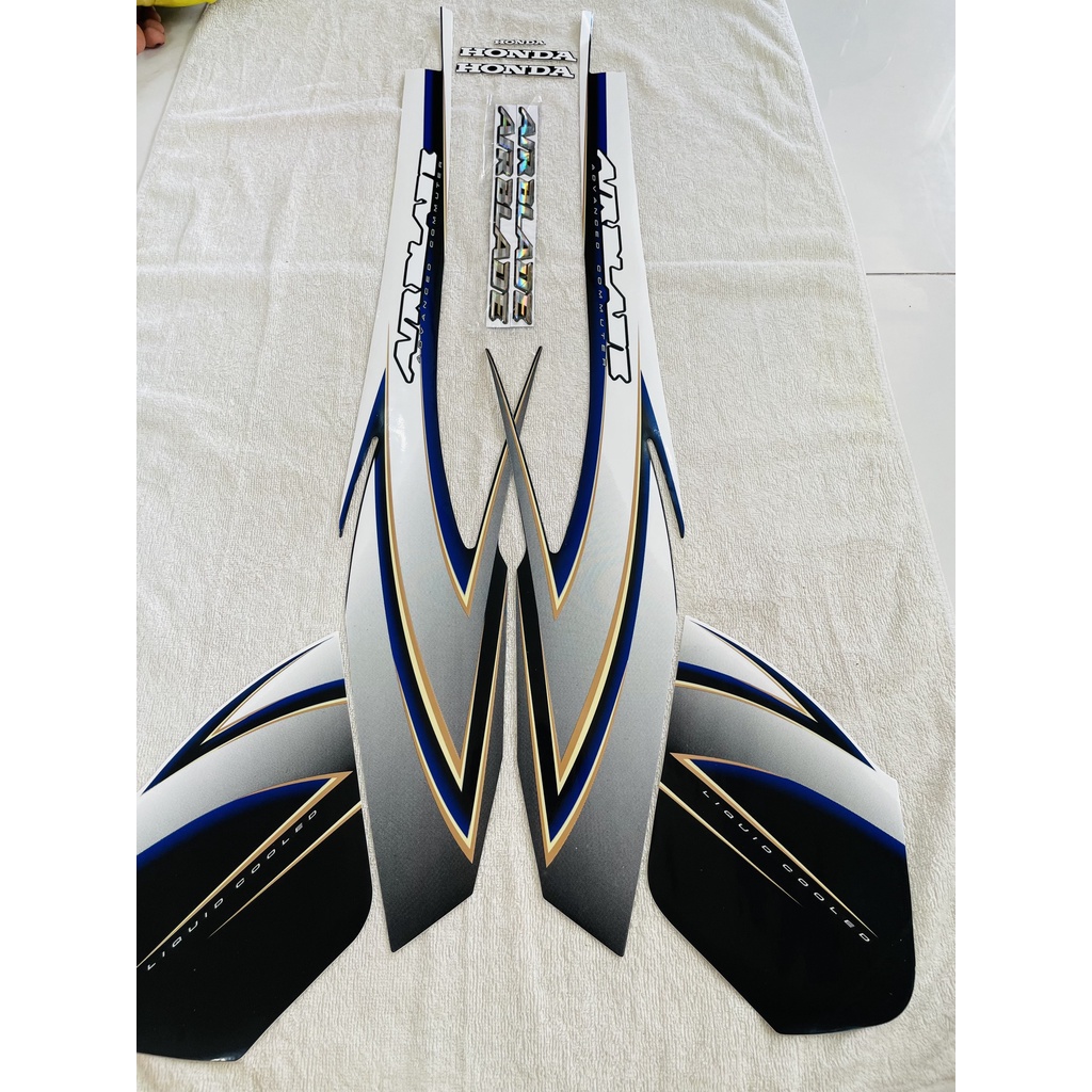 Bộ tem 3 lớp decal dán xe máy Honda Airblade Air blade Thái đời 2008 2009 2010 màu trắng xanh zin thái siêu đẹp