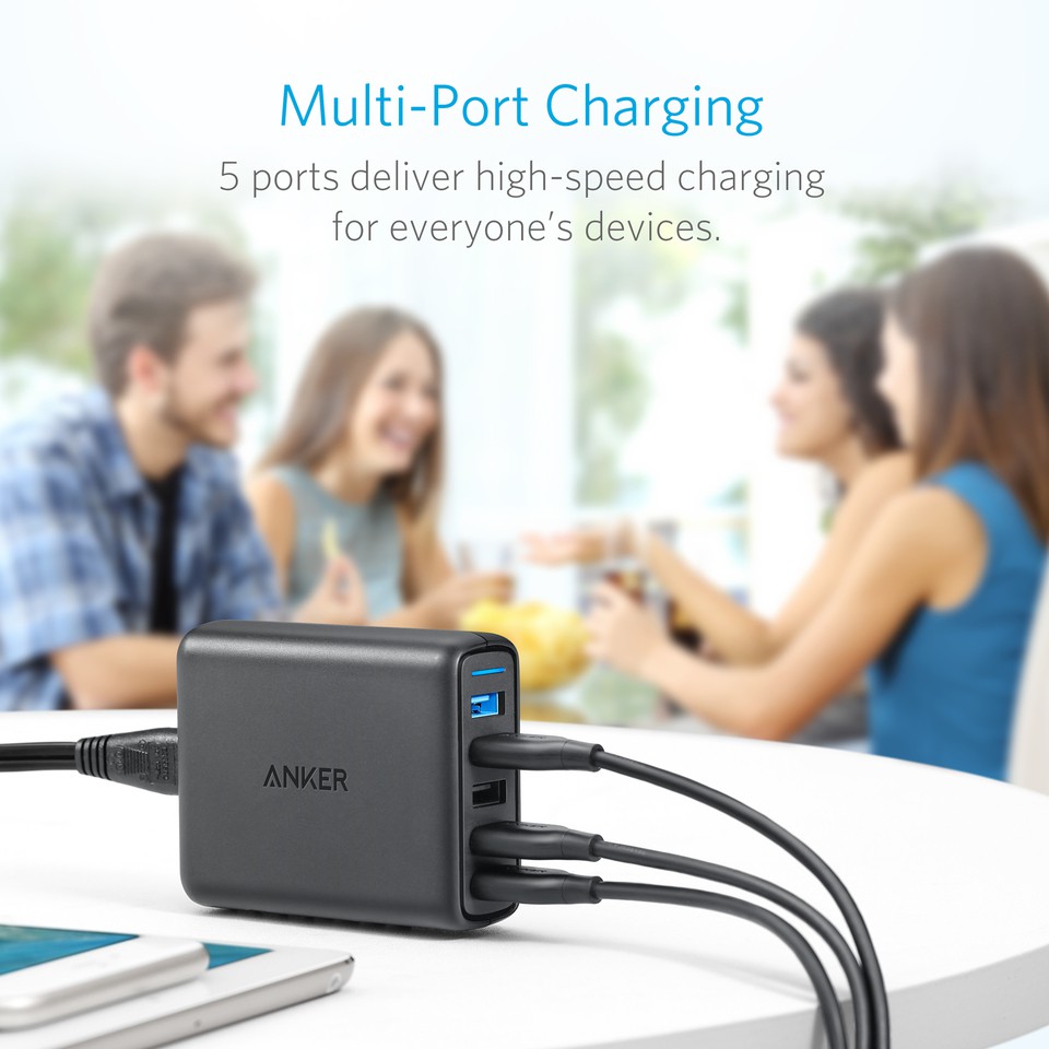 SẠC ANKER 5 CỔNG, 63W, 2 CỔNG QUICK CHARGE 3.0 - Phụ Kiện Chi Hà