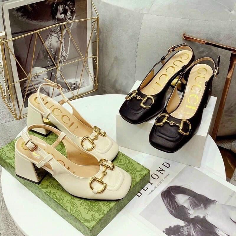 Giày cao gót vuông bít mũi gắn khóa cao 7 phân cao cấp,Sandal cao gót bít mũi cao 7 phân cao cấp