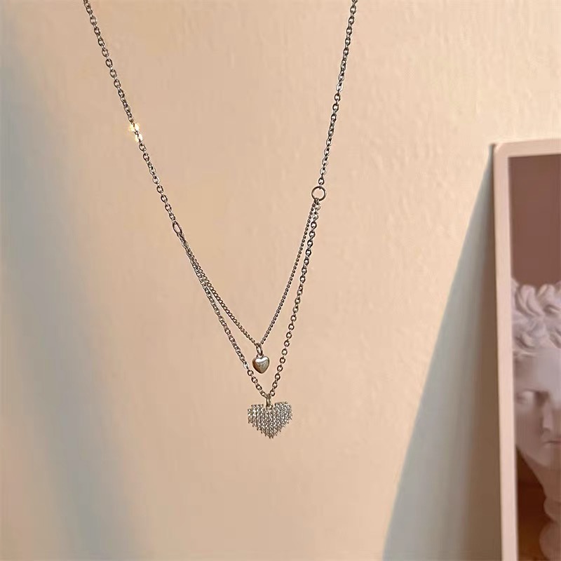 Vòng cổ Hai Lớp Hình Trái Tim Đính Đá Thời Trang Cho Nữ
