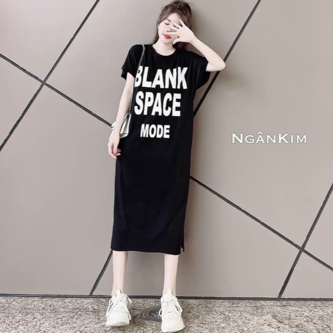váy suông nữ in chữ blank dáng dài phom rộng hottrend