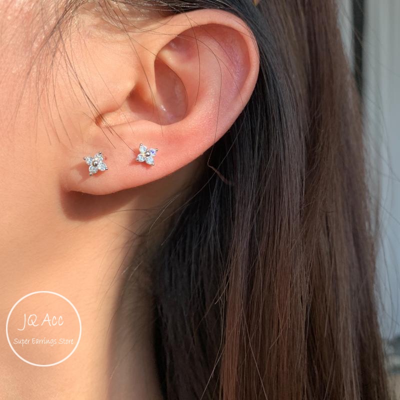 Khuyên Tai Tròn Khuyên Tai Bạc 14k Hình Cỏ Ba Lá Không Gây Dị Ứng Thời Trang Cho Nữ