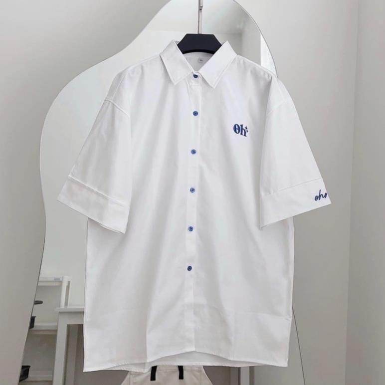 [XẢ KHO] [Hàng Sẵn, Ảnh Thậ] Áo Sơmi Tay Ngắn Nam Nữ Unisex Chữ Thêu OHNIL RubyStore