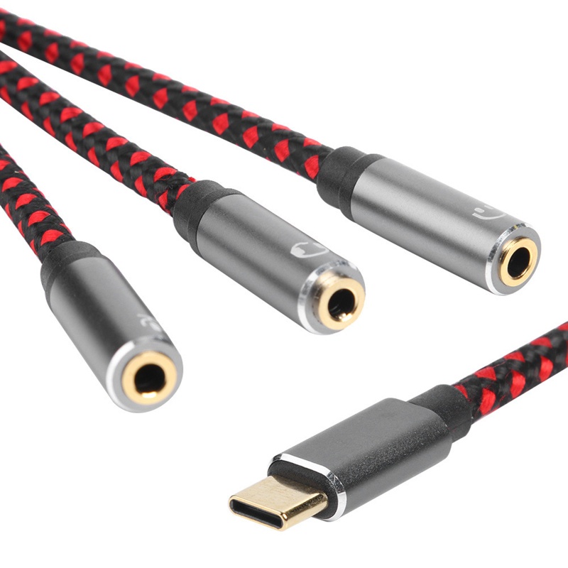 Cáp Chuyển Đổi Âm Thanh BT 30cm Hoặc 1m Type C Sang 3 Cổng 3.5mm 29AWG Cho Điện Thoại / Máy Tính Bảng Mi
