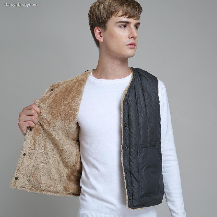 Áo khoác phao không tay lót nhung cotton dáng ngắn thời trang mùa đông dành cho nam