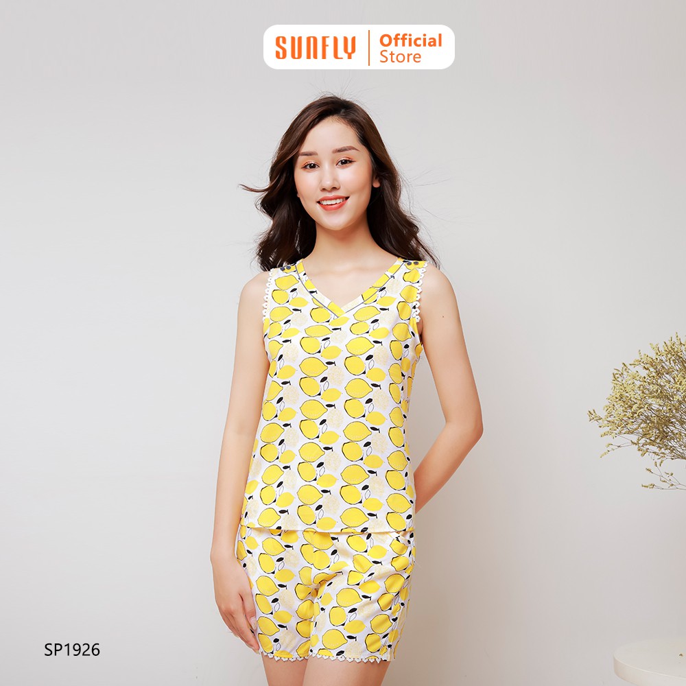 Bộ đồ mặc nhà lanh SUNFLY áo sát nách quần sooc SP1926
