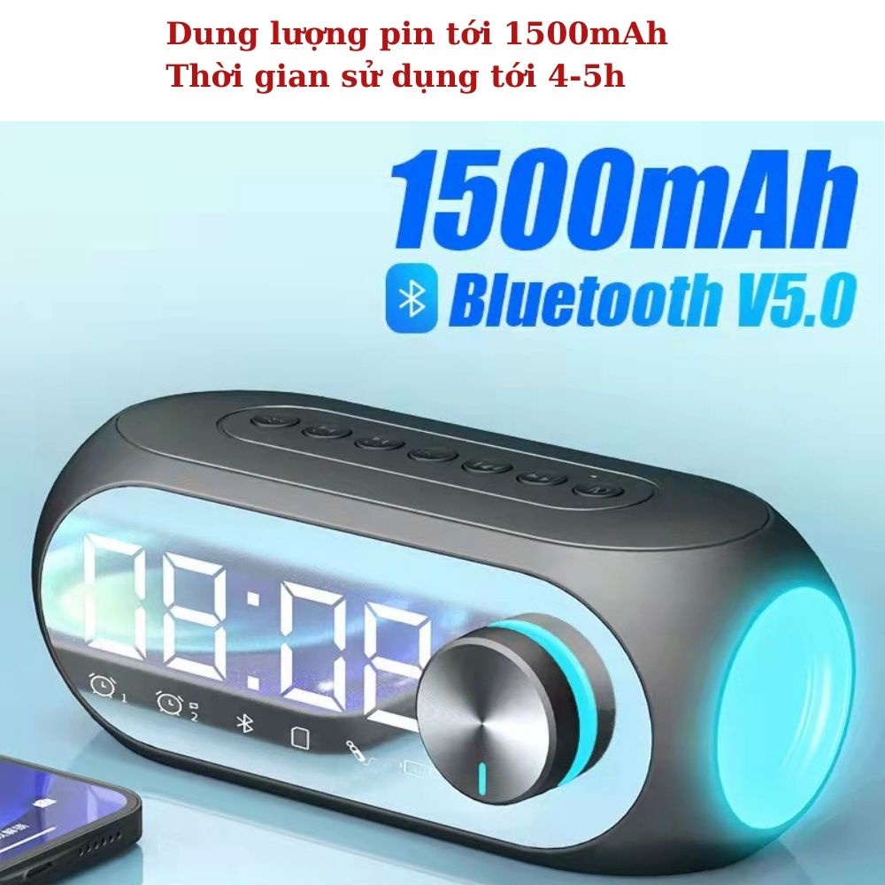 Loa Bluetooth Có Đồng Hồ Báo Thức - Màn Hình Tráng Gương Hiển Thị Đèn Led Nghe Đài ,Fm, Radio,Báo Thức - L00CLO0