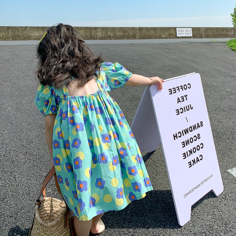 Váy  họa tiết hoa ngắn tay thiết kế hở lưng thời trang cho trẻ em 1-6 tuổi