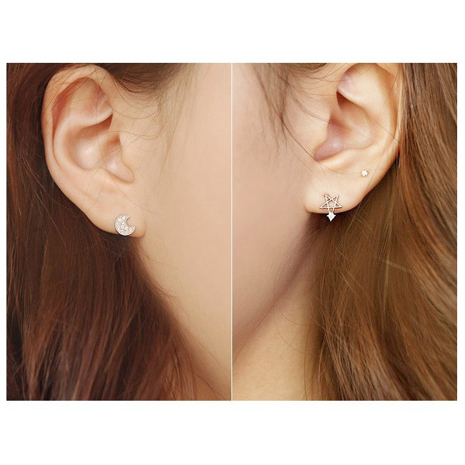 Bông tai trăng sao - bạc 925