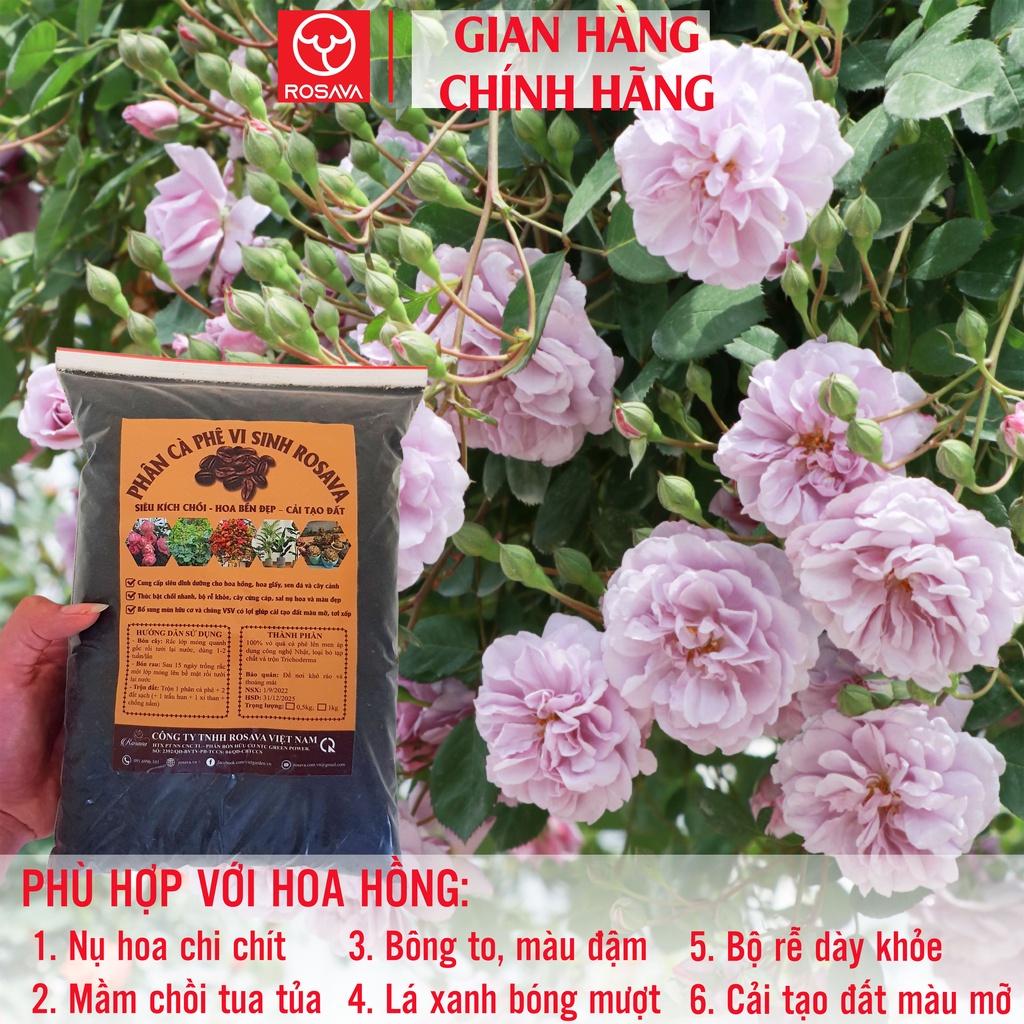 Phân bón hữu cơ vỏ cà phê lên men Rosava cho hoa hồng, lan, sen đá, giấy, cây cảnh và rau sạch