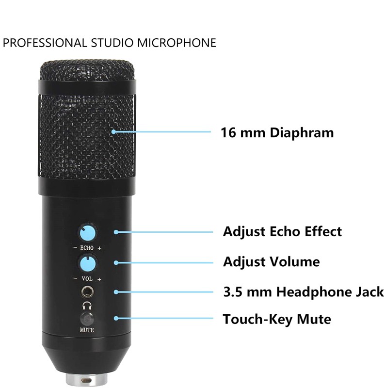 Microphone,for Game Microphones,Podcasts,YouTube Record,Plug and Play with Adjustable Tripod Stand,for Windows Mac,Etc
