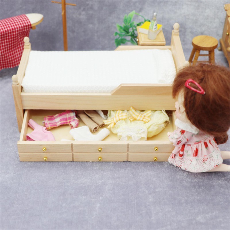 Giường Ngủ Bằng Gỗ Có Ngăn Kéo 1 / 12 Độc Đáo Trang Trí Nhà Búp Bê