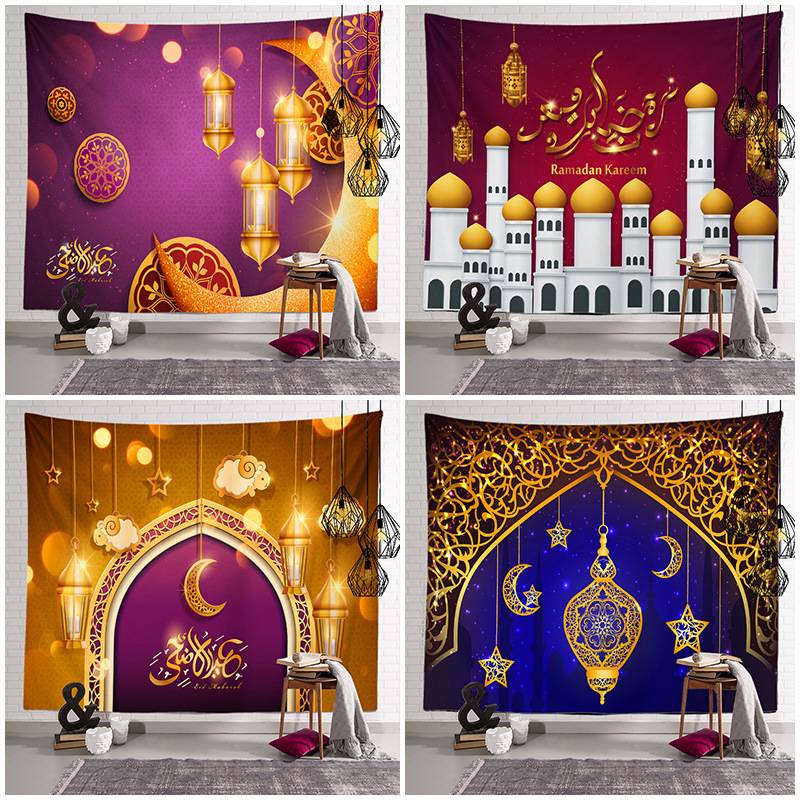 Eid Mubarak Decoration Islam Muslim Decor Tapestry Printed Background Wall Hanging Carpet Cloth Ramadan Kareem Art Home Décor