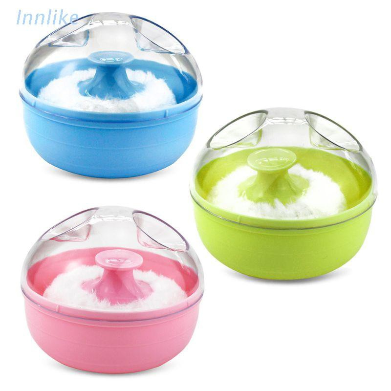 Hộp đựng trong suốt và bông phấn mềm cho em bé