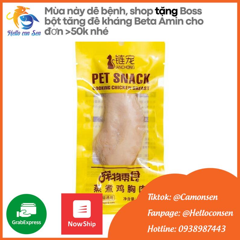 Ức gà cho mèo Bánh thưởng cho chó mèo 100g Pet Snack chó mèo Ức Gà Hấp Đóng Gói 40g