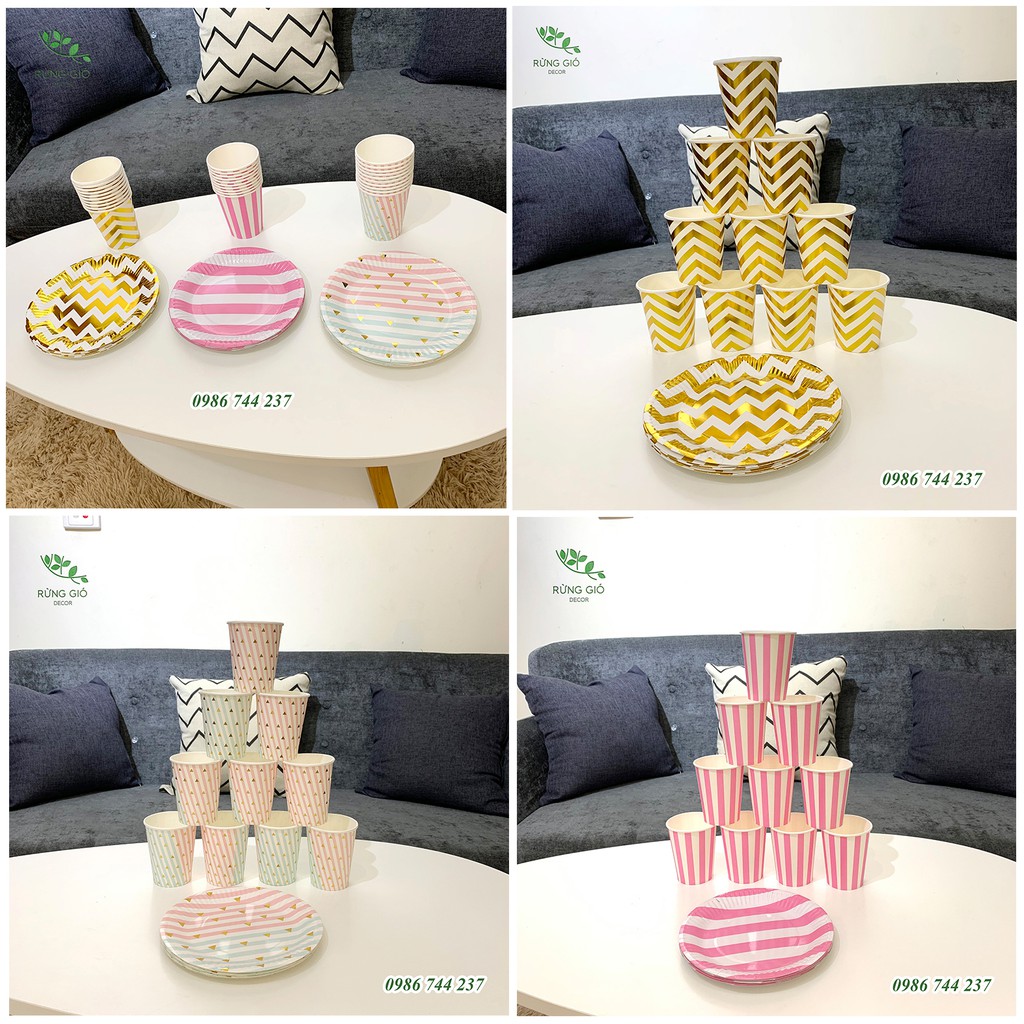 Set 10 cốc hoặc 10 đĩa sinh nhật ép kim