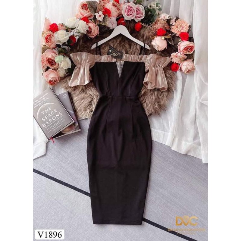 đầm đen trễ vai