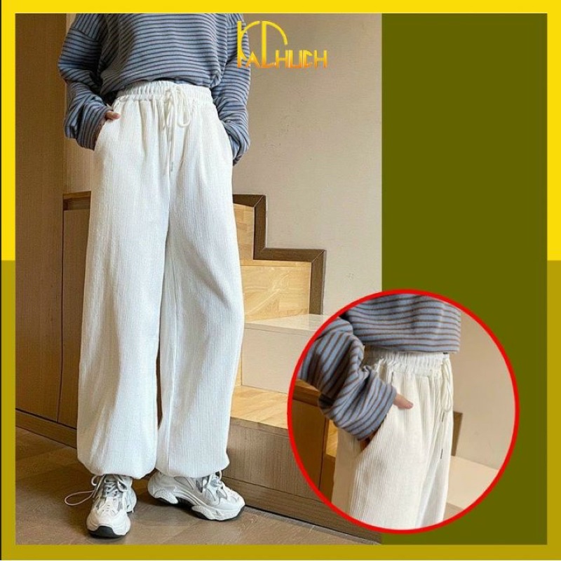 QUẦN ỐNG RỘNG NHUNG TĂM BO RÚT GẤU - KCFE1