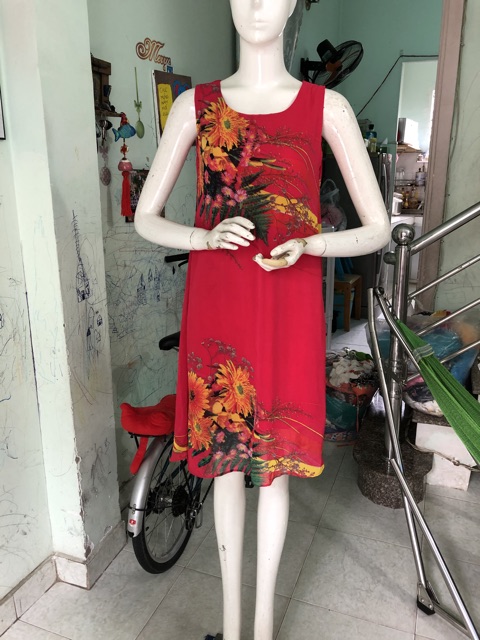 Đầm suông a xát nách chiffon cao cấp