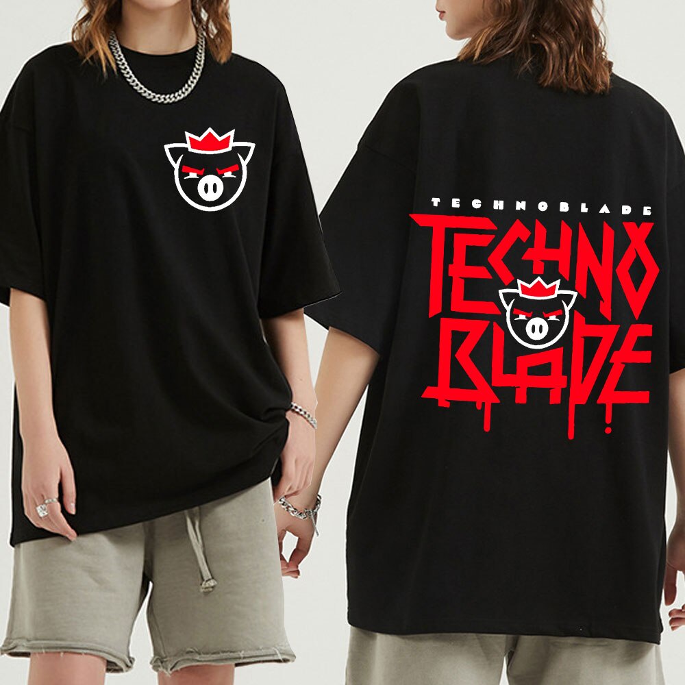 Áo Thun cotton Tay Ngắn In Họa Tiết Technoblade Merch Phong Cách Hip Hop Đường Phố Cho Nam DFS32ER42243