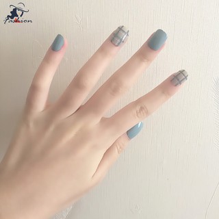 Bộ 24 móng tay giả phối màu xanh dương xám thời trang cho nữ