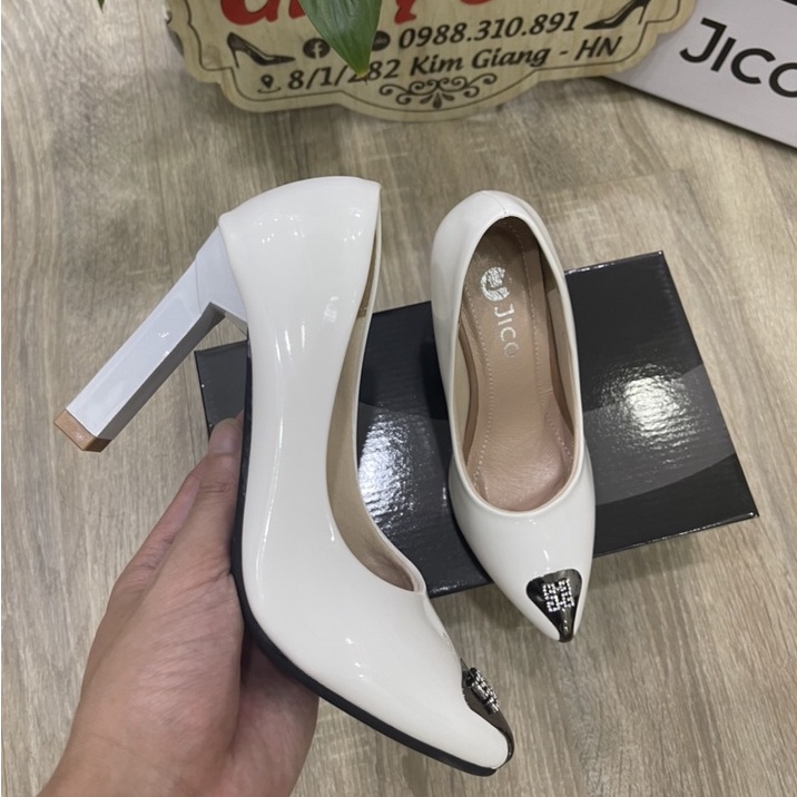 GIÀY CAO GÓT MŨI THẬP CAO 8 PHÂN MÀU TRẮNG -