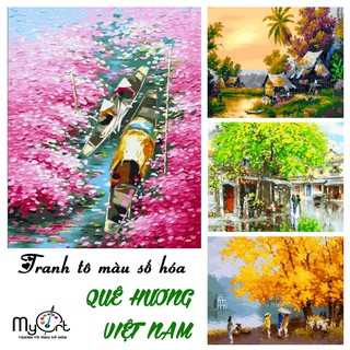 Tranh tô màu sơn dầu số hóa tự vẽ Myart - Tổng hợp tranh vẽ về Việt Nam Làng quê phố cổ áo dài