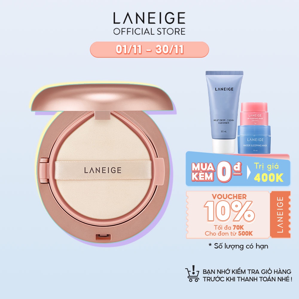 [Mã FMCGMALL -8% đơn 250K] Kem phấn nền 2 lần che phủ Laneige Layering Cover Cushion & Concealing Base (16.5g)