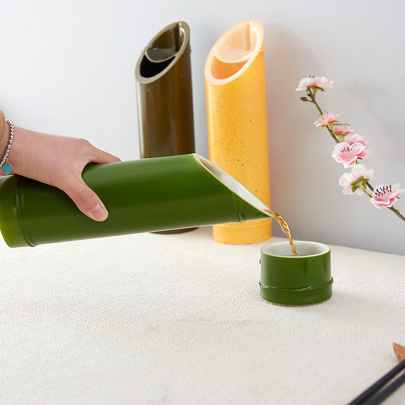 Bình rượu sake phong cách Nhật Bản bình rượu trong suốt bình rượu bằng tre giả trang trí nấu ăn ống 