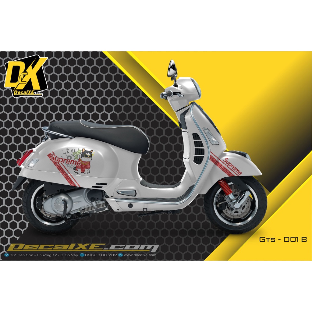 Tem thiết kế dán xe VESPA GTS | Chất Liệu Decal Cao Cấp Chống Nước, Bền Màu, Cắt Khuôn Sẵn Dễ Dán | VESPAGTS-001