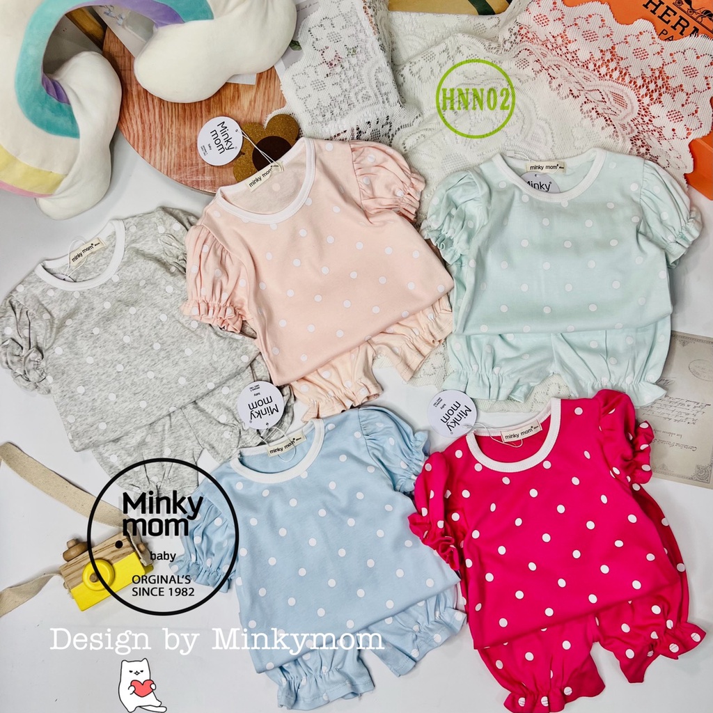 Bộ cộc tay ngắn Cotton Hàn CHẤM BI MINKY MOM Cho Bé Trai, Bé Gái - HNN02
