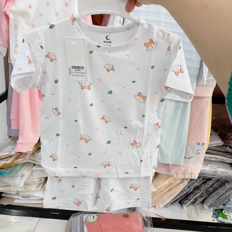 Bộ cộc tay cài vai Moon vải sợi tre cao cấp siêu mềm mịn cho bé trai bé gái