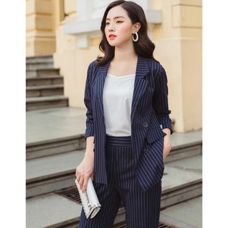 Set vest kẻ xanh(vest+quần âu)