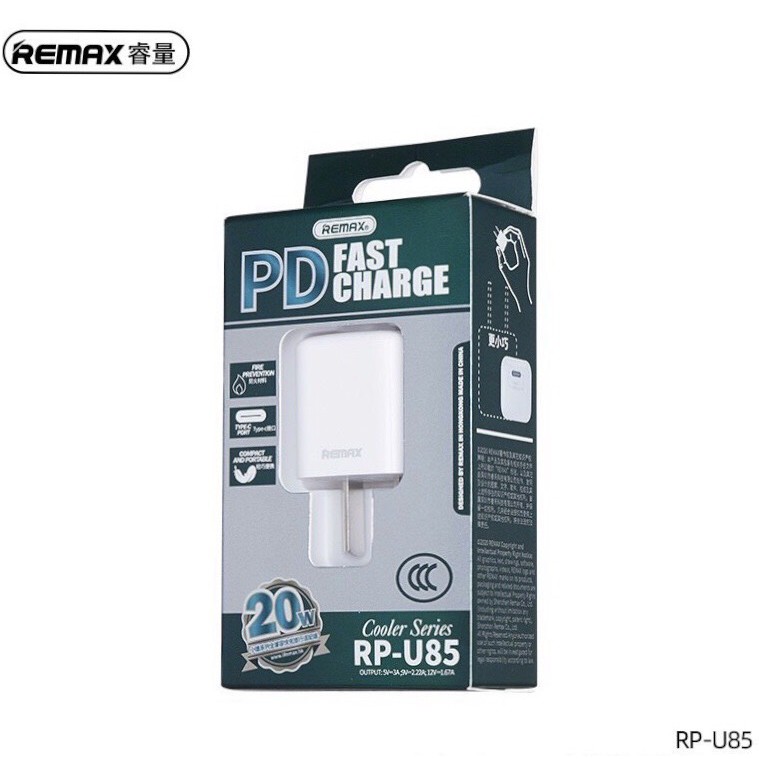 Củ Sạc Nhanh 20W Remax RP-U85 - Chân Cắm TypeC - Thiết Kế Nhỏ Gọn - Sạc Siêu Nhanh