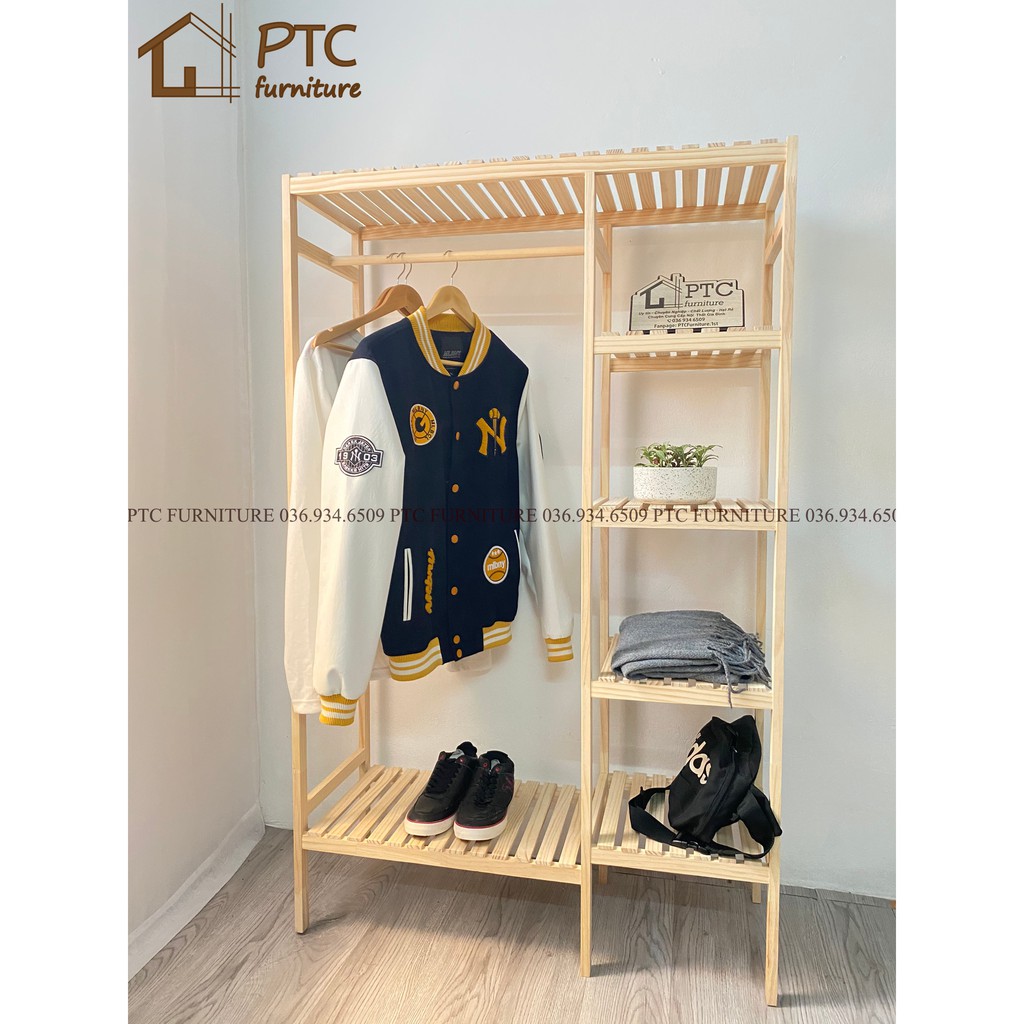 Tủ Treo Quần Áo FREESHIP Giá Treo Quần Áo 2 Buồng PTC FURNITURE Gỗ Thông Newzealand Nội Thất Kiểu Hàn