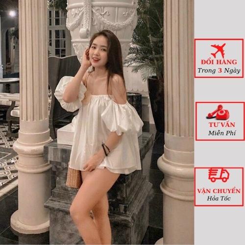 Áo trễ vai nữ babydoll tay bồng tiểu thư bánh bèo ulzzang Hàn Quốc