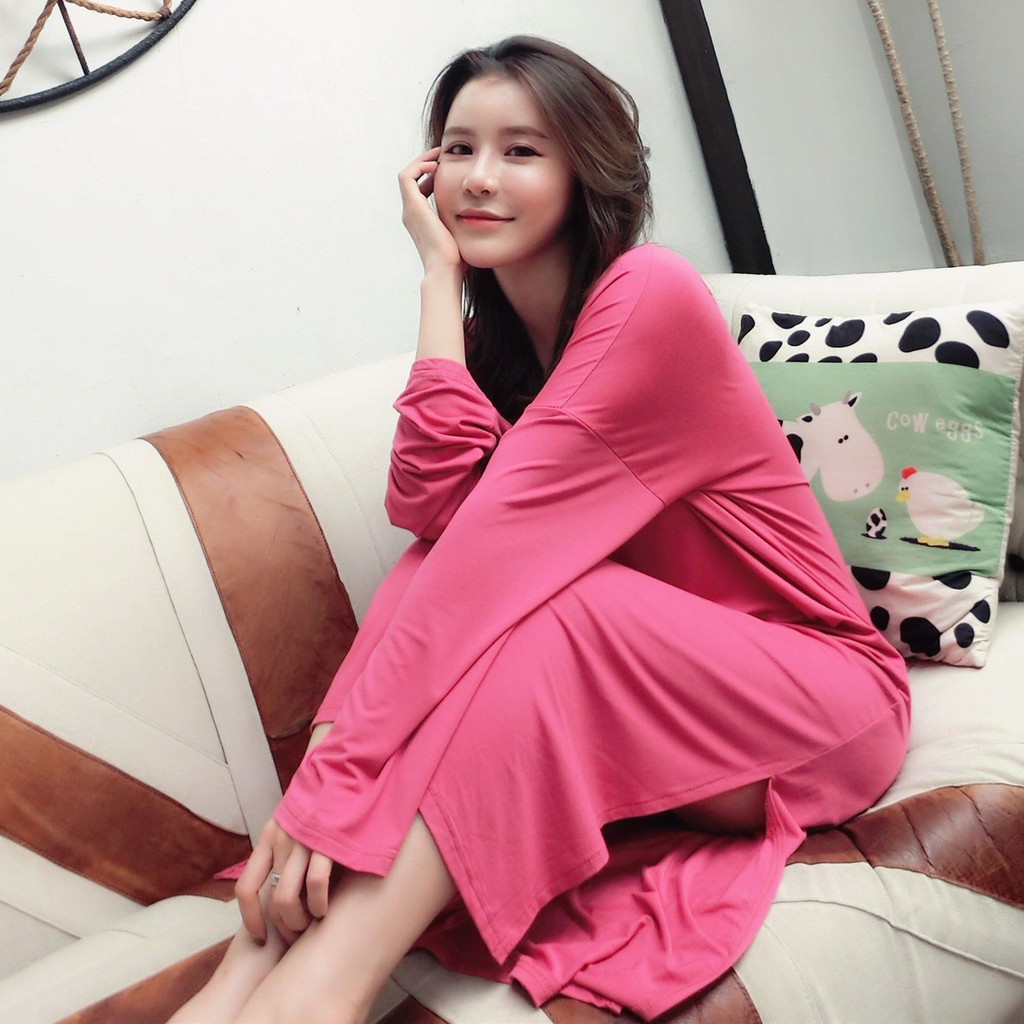 Bộ đồ ngủ nữ pyjama dài tay phiên bản Hàn Quốc lỏng lẻo mới sexy mùa xuân và thu váy phương thức cotton hở lưng c