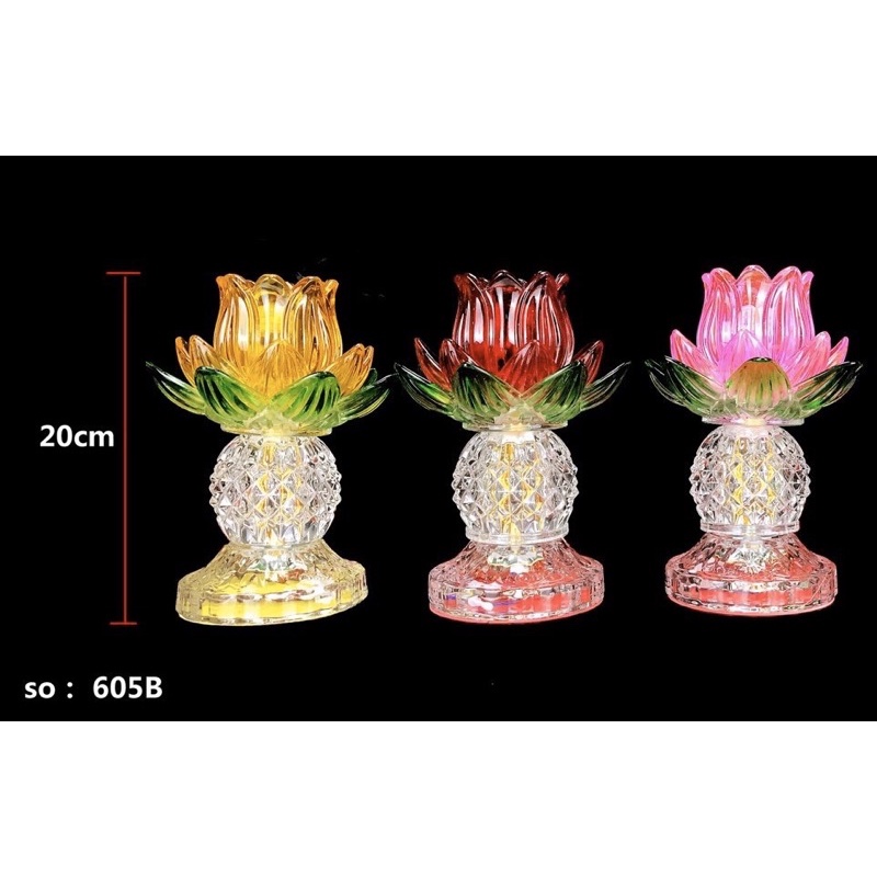 Cặp Đôi Đèn Led Sáng 7 Màu Hoa sen Thuỷ Tinh Hình Trái Thơm 3 Màu: Vàng, Đỏ, Hồng cao 20cm