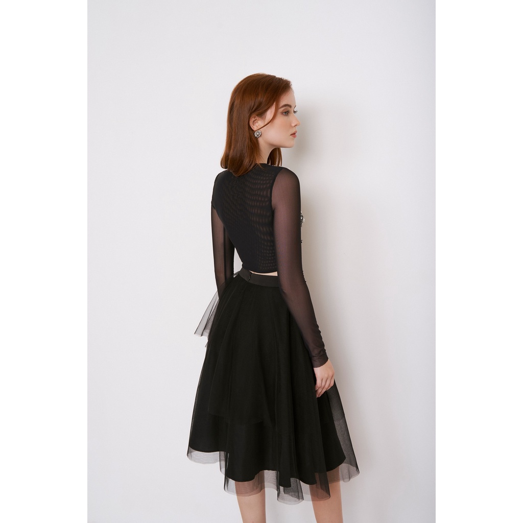 MAVEN - Áo đen croptop phối lưới Joe Black Top