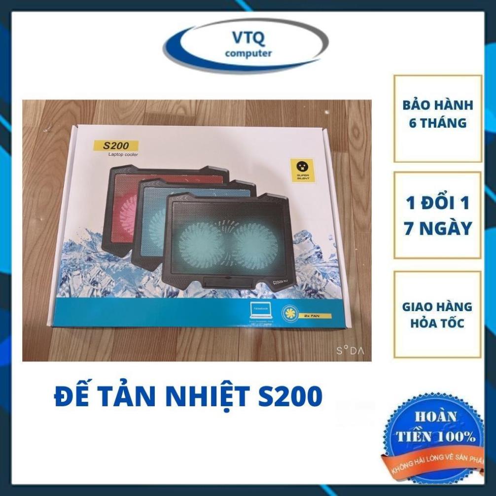 Đế tản nhiệt laptop Cooler Pad S200 - 2 Fan có đèn led - Đế Nâng Laptop 17 Inch Trở Xuống - Full Box, Hàng chính hãng