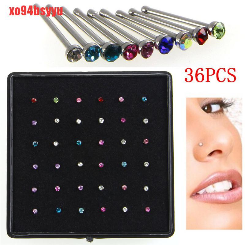 36 Khuyên Mũi Thép Không Gỉ Đính Đá Thời Trang